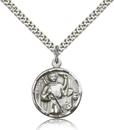 St. Genesius Medal, Sterling Silver, 3/4" Dia., Your choice of chain, # 98784