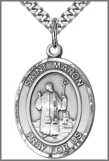 1"x3/4" Sterling Silver St. Maron Medal, Your Choice of Chain, # 54285