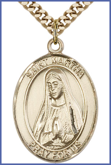 Solid 18kt Gold Medal, 1"x3/4", St. Martha, Free Chain, # 54289