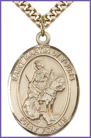 14kt Gold Filled Medal, 1"x3/4", St. Martin de Tours, Your Choice of Chain, # 54293