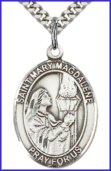 1"x3/4" Sterling Silver St. Mary Magdalene Medal, Your Choice of Chain, # 54297