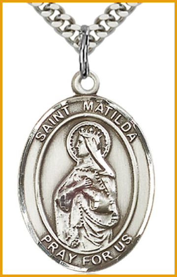 1"x3/4" Sterling Silver St. Matilda Medal, Your Choice of Chain, # 54302
