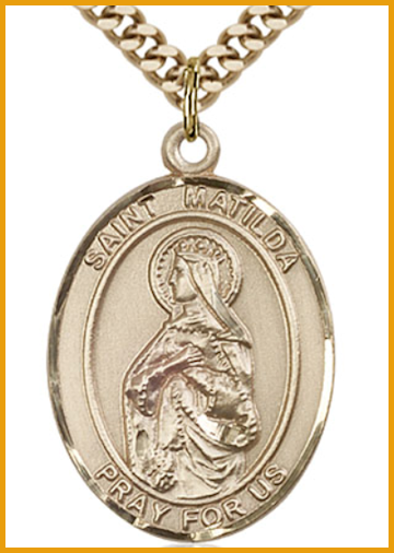 14kt Gold Filled Medal, 1"x3/4", St. Matilda, Your Choice of Chain, # 54303