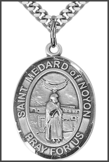 1"x3/4" Sterling Silver St. Medard of Noyon Medal, Your Choice of Chain, # 54319
