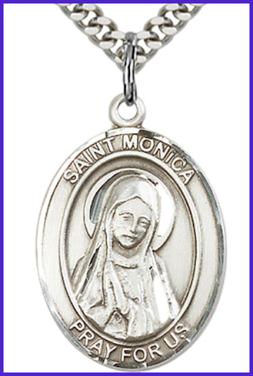 1"x3/4" Sterling Silver St. Monica Medal, Your Choice of Chain, # 54325