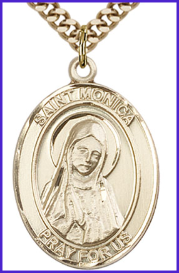 Solid 18kt Gold Medal, 1"x3/4", St. Monica, Free Chain, # 54328