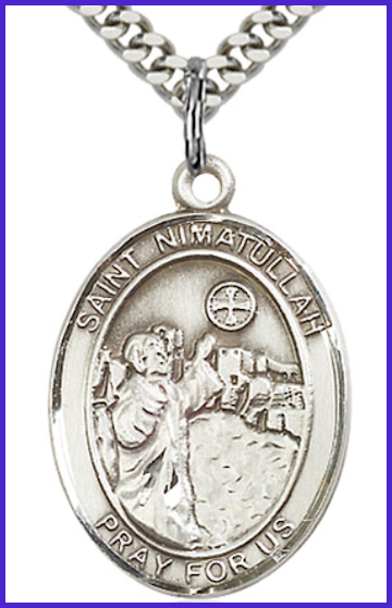 1"x3/4" Sterling Silver St. Nimatullah al-Hardini Medal, Your Choice of Chain, # 54333