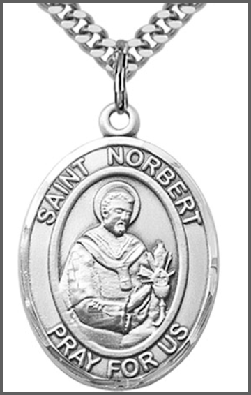 1"x3/4" Sterling Silver St. Norbert of Xanten Medal, Your Choice of Chain, # 54340