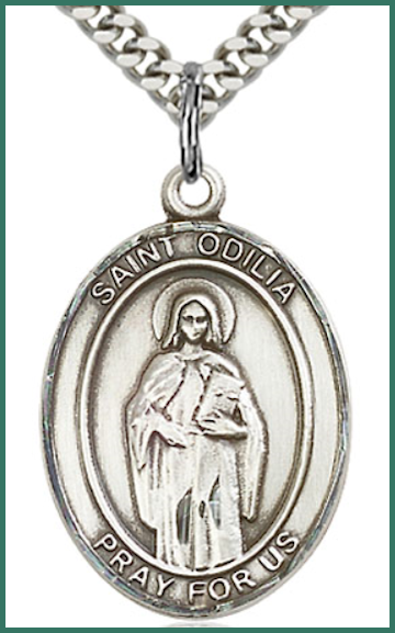 1"x3/4" Sterling Silver St. Odilia Medal, Your Choice of Chain, # 54341