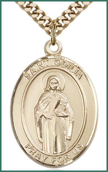 Solid 14kt Gold Medal, 1"x3/4", St. Odilia, Free Chain, # 54343