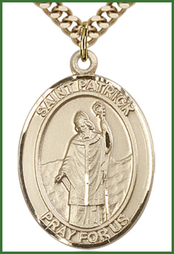 Solid 14kt Gold Medal, 1"x3/4", St. Patrick, Free Chain, # 54350