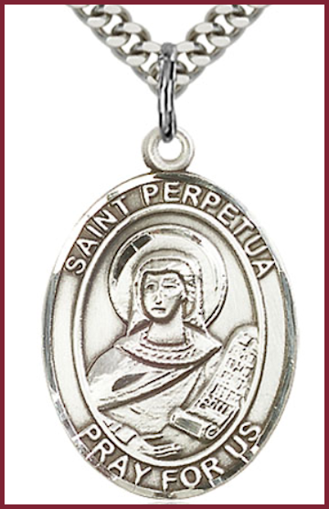 1"x3/4" Sterling Silver St. Perpetua Medal, Your Choice of Chain, # 54365
