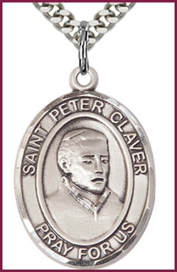 1"x3/4" Sterling Silver St. Peter Claver Medal, Your Choice of Chain, # 54371