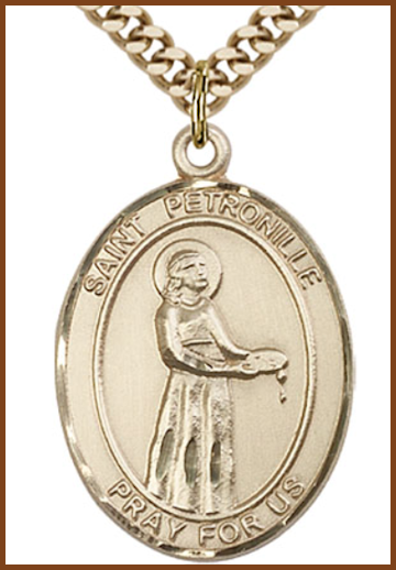 Solid 18kt Gold Medal, 1"x3/4", St. Petronille, Free Chain, # 54380