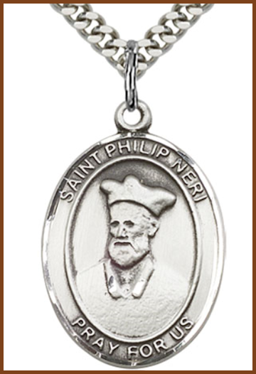 Sterling Silver Medal, 1"x3/4", St. Philip Neri, Your Choice of Chain, # 54381