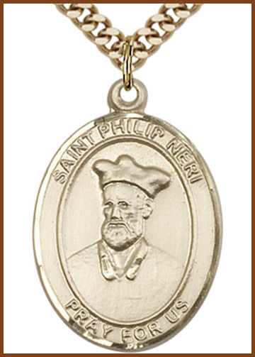 14kt Gold Filled Medal, 1"x3/4", St. Philip Neri, Your Choice of Chain, # 54382