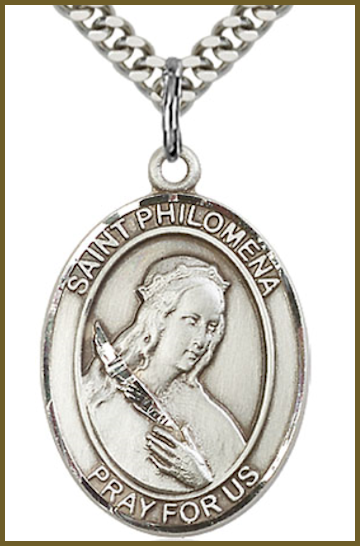 1"x3/4" Sterling Silver Medal, St. Philomena, Your Choice of Chain, # 54388