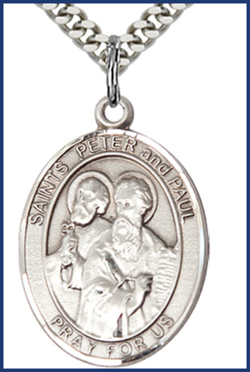 Sterling Silver Medal, 1"x3/4", Sts. Peter & Paul, Your Choice of Chain, # 54405