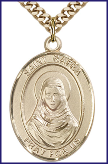 Solid 18kt Gold Medal, 1"x3/4", St. Rafka, Free Chain, # 54413