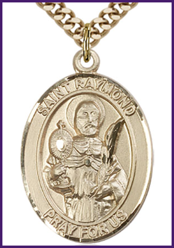 Solid 18kt Gold Medal, 1"x3/4", St. Raymond Nonnatus, Free Chain, # 54419