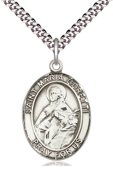 St. Maria Goretti Medal in Fine Pewter, 1" tall, Your Choice of Chain, # 5442