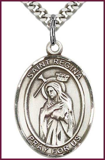 Sterling Silver Medal, 1"x3/4", St. Regina, Your Choice of Chain, # 54428