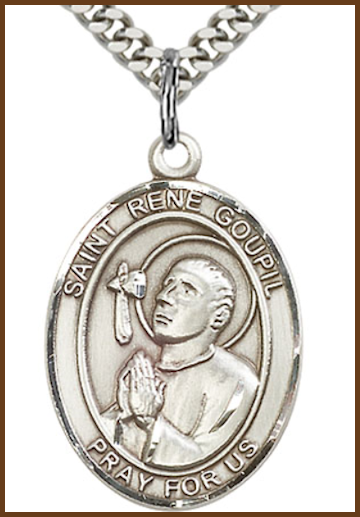 Sterling Silver Medal, 1"x3/4", St. Rene Goupil, Your Choice of Chain, # 54439