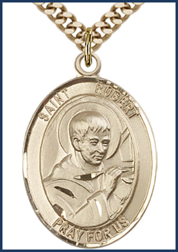 Solid 14kt Gold Medal, 1"x3/4", St. Robert Bellarmine, Free Chain, # 54450