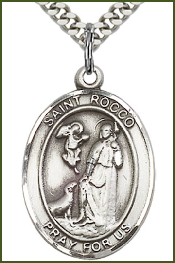Sterling Silver Medal, 1"x3/4", St. Rocco, Your Choice of Chain, # 54452