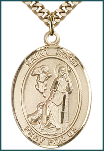 14kt Gold Filled Medal, 1"x3/4", St. Roch, Your Choice of Chain, # 54456