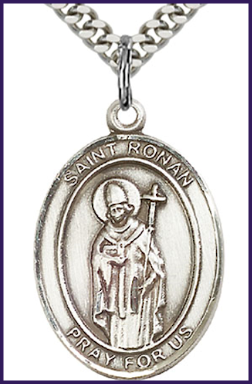Sterling Silver Medal, 1"x3/4", St. Ronan, Your Choice of Chain, # 54459