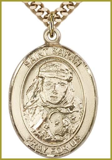 Solid 14kt Gold Medal, 1"x3/4", St. Sarah, Free Chain, # 54481
