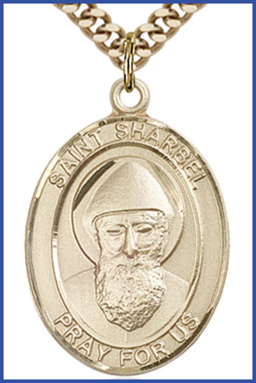 Solid 14kt Gold Medal, 1"x3/4", St. Sharbel, Free Chain, # 54492