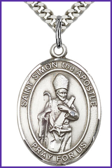 Sterling Silver Medal, 1"x3/4", St. Simon the Apostle, Your Choice of Chain, # 54494