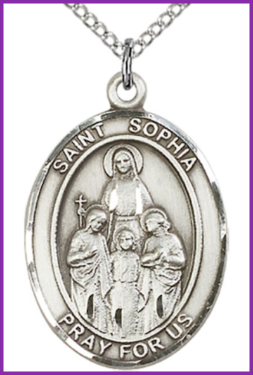 Sterling Silver Medal, 1"x3/4", St. Sophia, Your Choice of Chain, # 54498