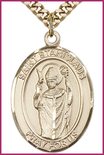 Solid 14kt Gold Medal, 1"x3/4", St. Stanislaus, Free Chain, # 54503