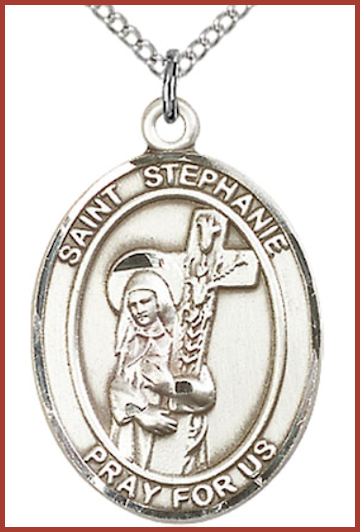 Sterling Silver Medal, 1"x3/4", St. Stephanie, Your Choice of Chain, # 54505
