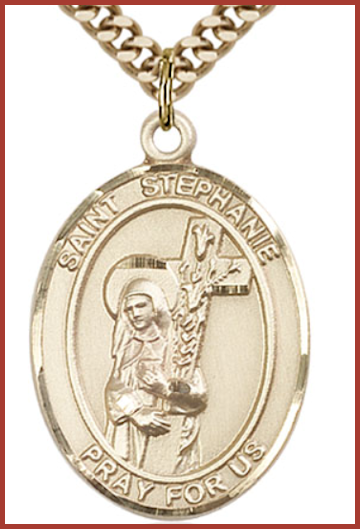 Solid 14kt Gold Medal, 1"x3/4", St. Stephanie, Free Chain, # 54507
