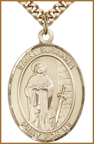 Solid 18kt Gold Medal, 1"x3/4", St. Susanna, Free Chain, # 54515