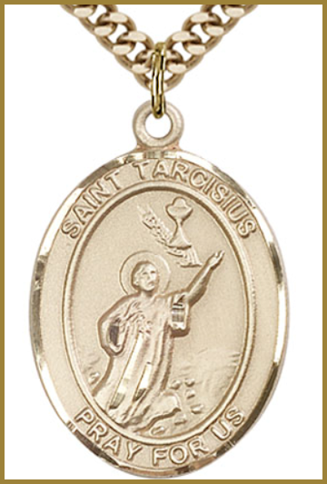 14kt Gold Filled Medal, 1"x3/4", St. Tarcisius, Your Choice of Chain, # 54516