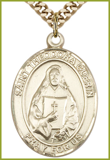 Solid 14kt Gold Medal, 1"x3/4", St. Theodora Guerin, Free Chain, # 54525