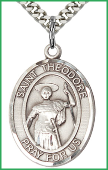 Sterling Silver Medal, 1"x3/4", St. Theodore, Your Choice of Chain, # 54527