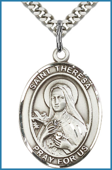 Sterling Silver Medal, 1"x3/4", St. Theresa (of Lisieux), Your Choice of Chain, # 54528