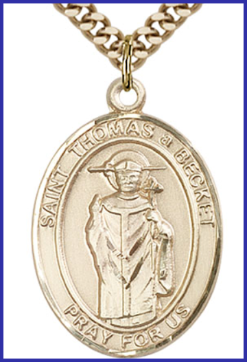 14kt Gold Filled Medal, 1"x3/4", St. Thomas a Becket, Your Choice of Chain, # 54533