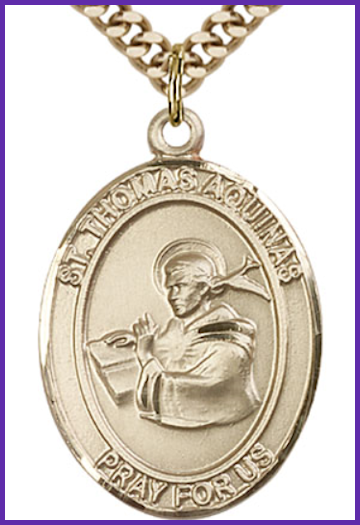 Solid 14kt Gold Medal, 1"x3/4", St. Thomas Aquinas, Free Chain, # 54537
