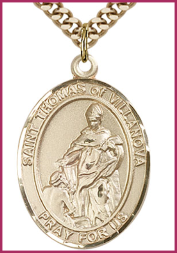 14kt Gold Filled Medal, 1"x3/4", St. Thomas of Villanova, Your Choice of Chain, # 54542