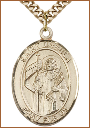 Solid 18kt Gold Medal, 1"x3/4", St. Ursula, Free Chain, # 54553