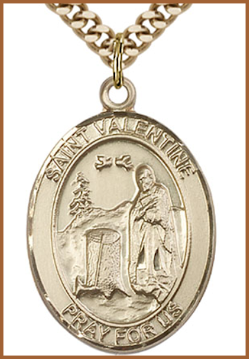 Solid 14kt Gold Medal, 1"x3/4", St. Valentine of Rome, Free Chain, # 54555