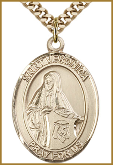 Solid 14kt Gold Medal, 1"x3/4", St. Veronica, Free Chain, # 54559