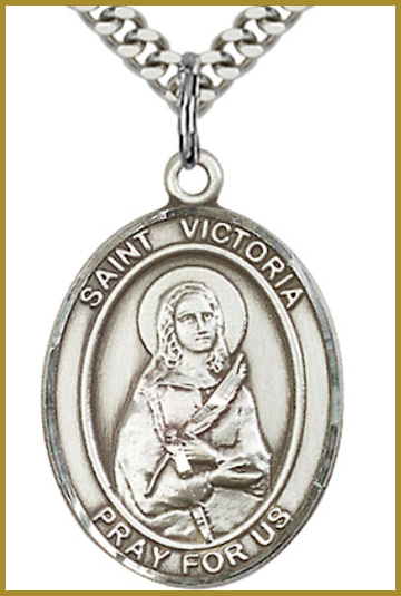 Sterling Silver Medal, 1"x3/4", St. Victoria, Your Choice of Chain, # 54565